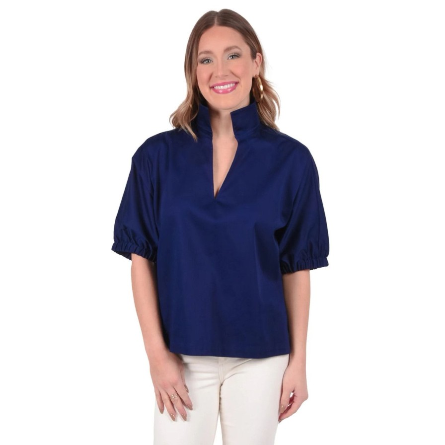 Apparel emily mccarthy | Poppy Top Navy Cotton Poplin