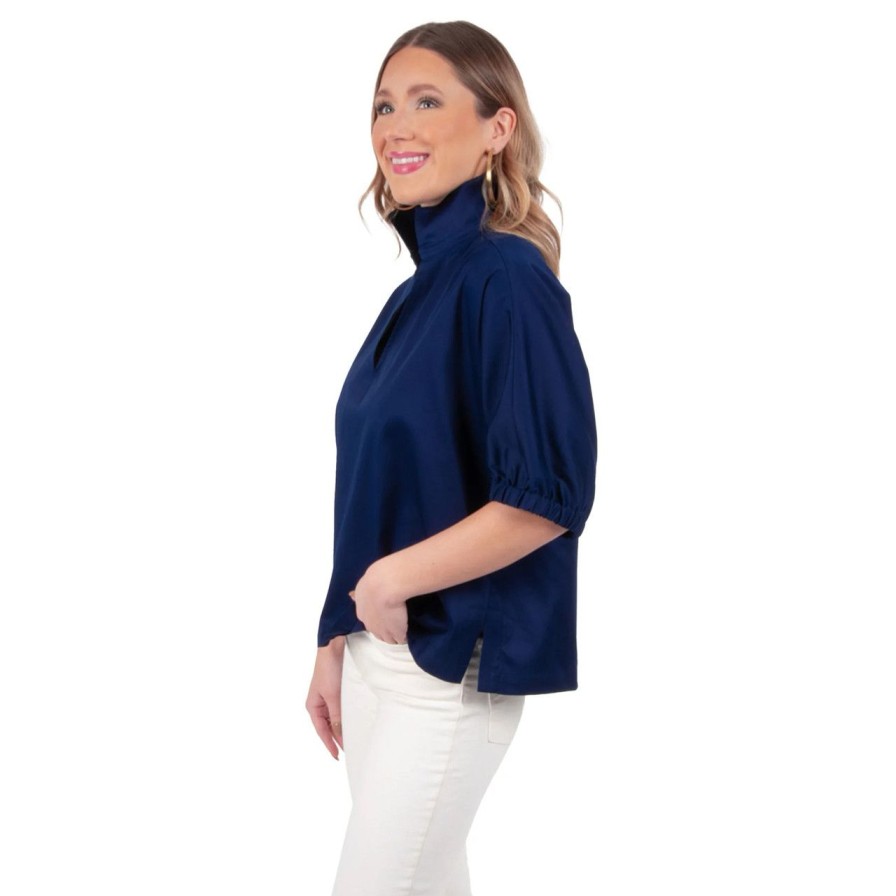 Apparel emily mccarthy | Poppy Top Navy Cotton Poplin