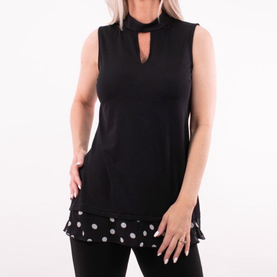 Apparel michael tyler | Black Slvless White Dot Top