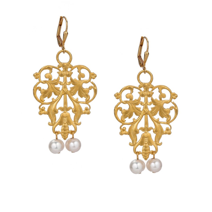 Jewelry french kande | French Filigree Earrings W/ Freshwater Pearl Dangles