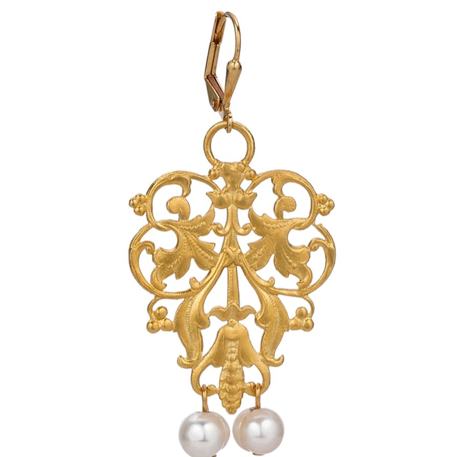 Jewelry french kande | French Filigree Earrings W/ Freshwater Pearl Dangles