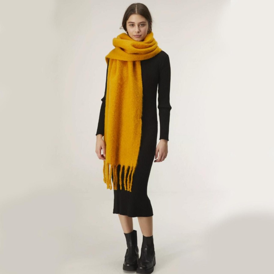 Accessories compania fantastica | Yellow Knit Scarf With Fringe Detail