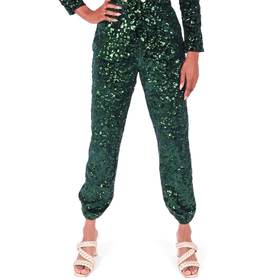 Apparel emily mccarthy | Downtown Jogger Green Sequin Cheetah