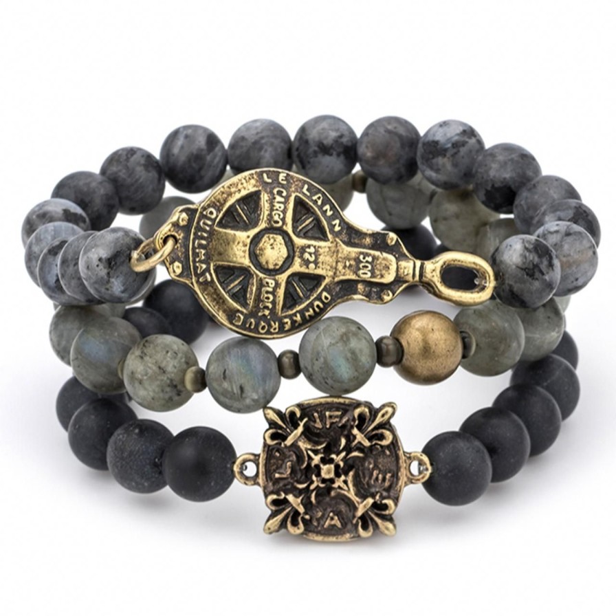 Jewelry french kande | Charcoal Bracelet Set Brass