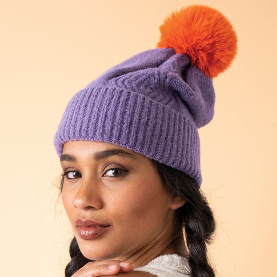 Accessories powder | Ingrid Bobble Hat Lavender/Tangerine