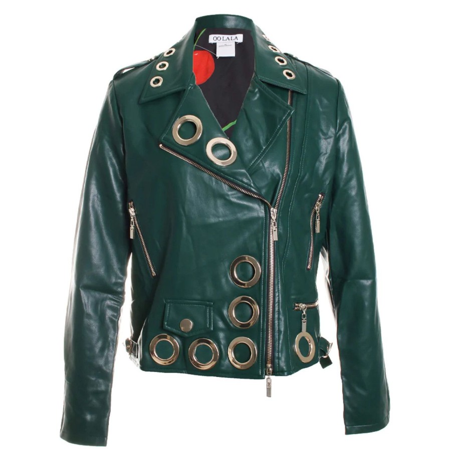 Apparel oo la la | M7111- Gold Grommet Vegan Leather Motojacket Green