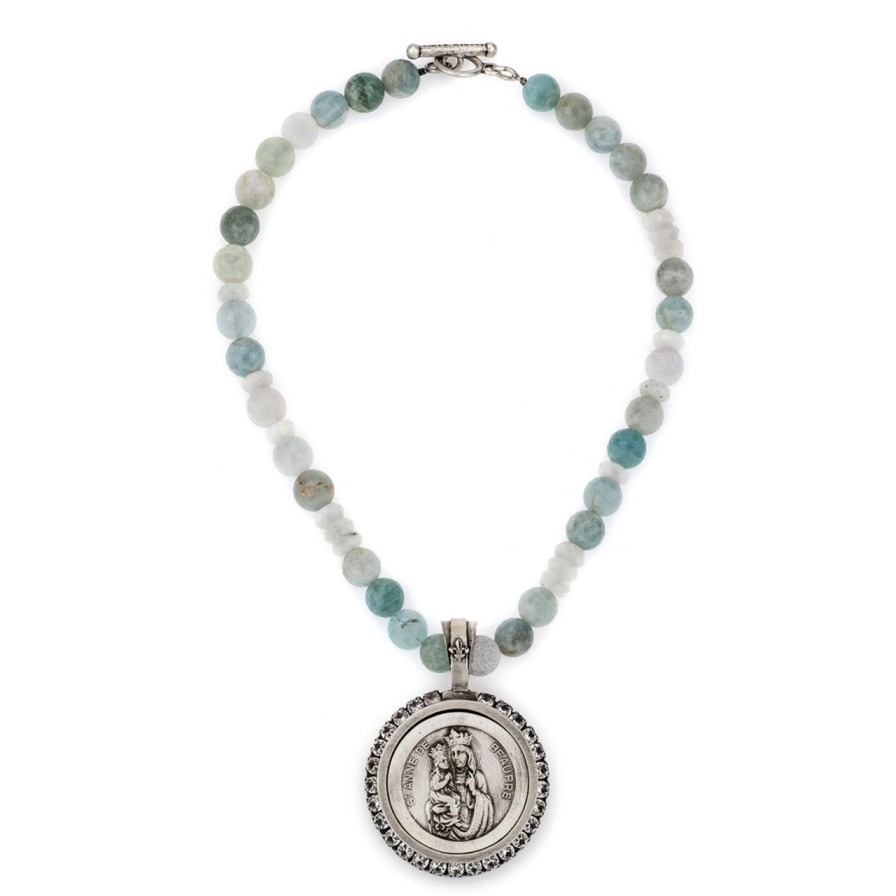 Jewelry french kande | 17" La Mer Mix W/Silver Crystal Canal Bezel & St Anne Medallion