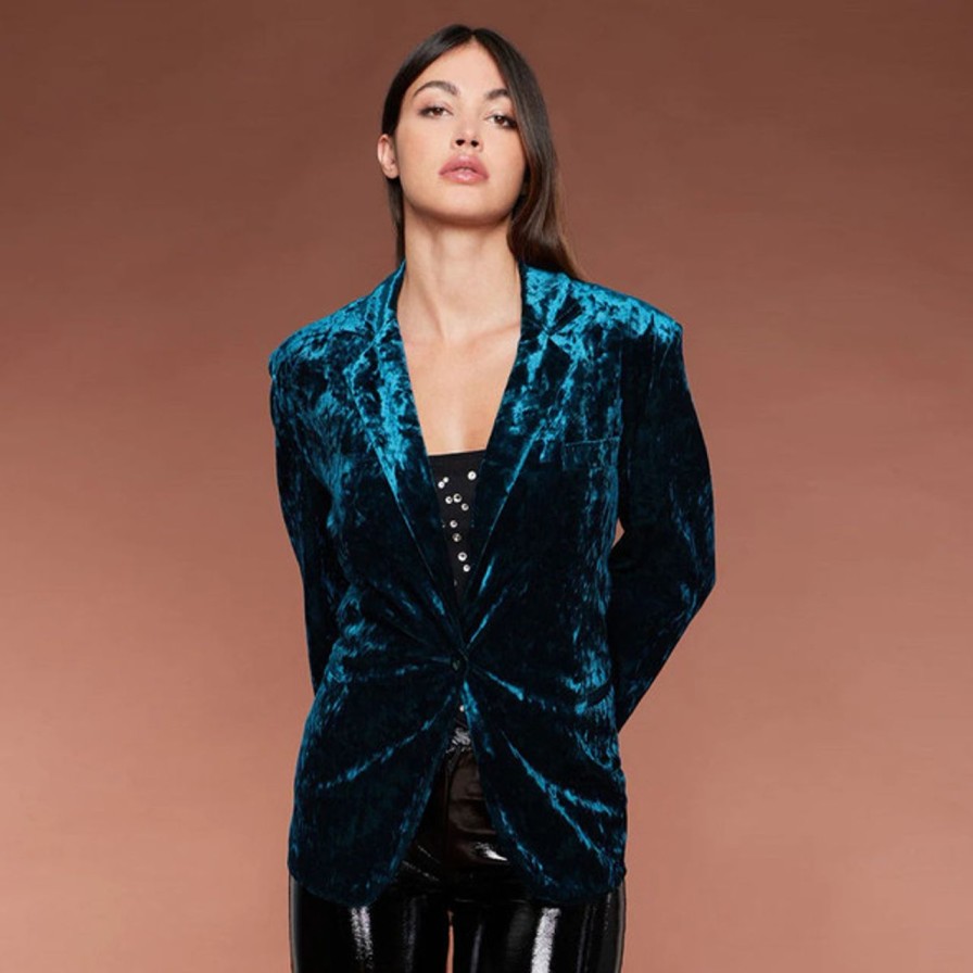 Apparel oo la la | M7510-Crushed Velvet Blazer Teal